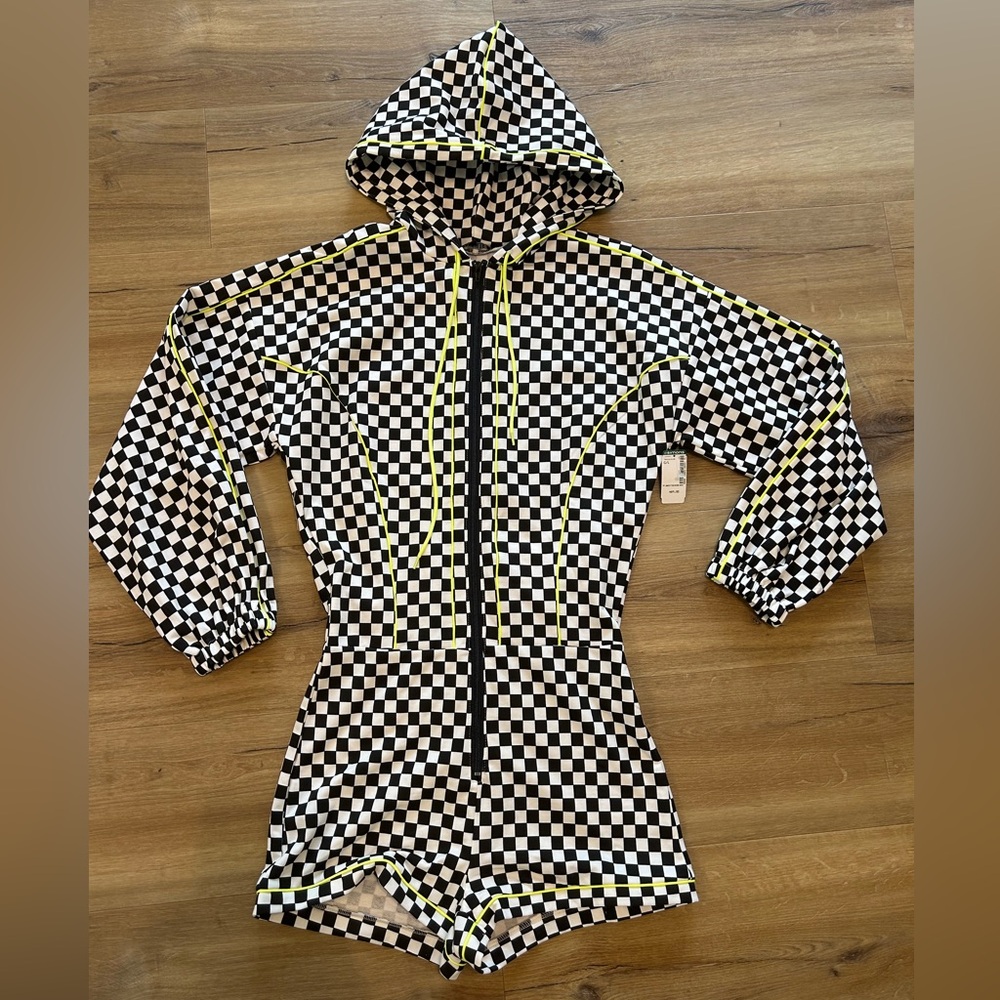 NWT Checkered Hooded Romper